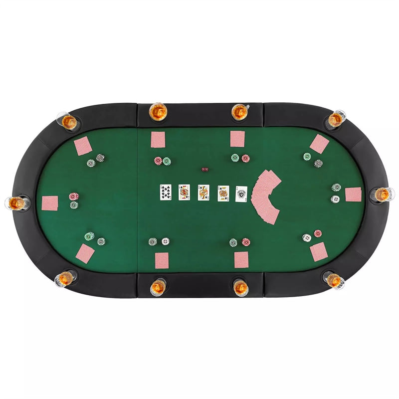 10-Player Triple-Fold Poker Table Top Portable Padded Oval Topper | Eletriclife