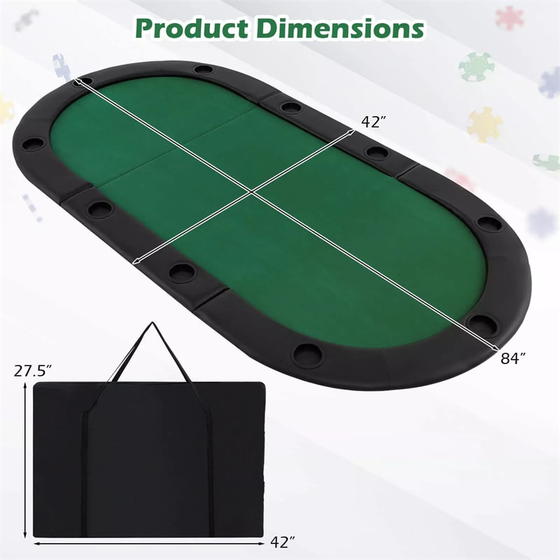 10-Player Triple-Fold Poker Table Top Portable Padded Oval Topper | Eletriclife