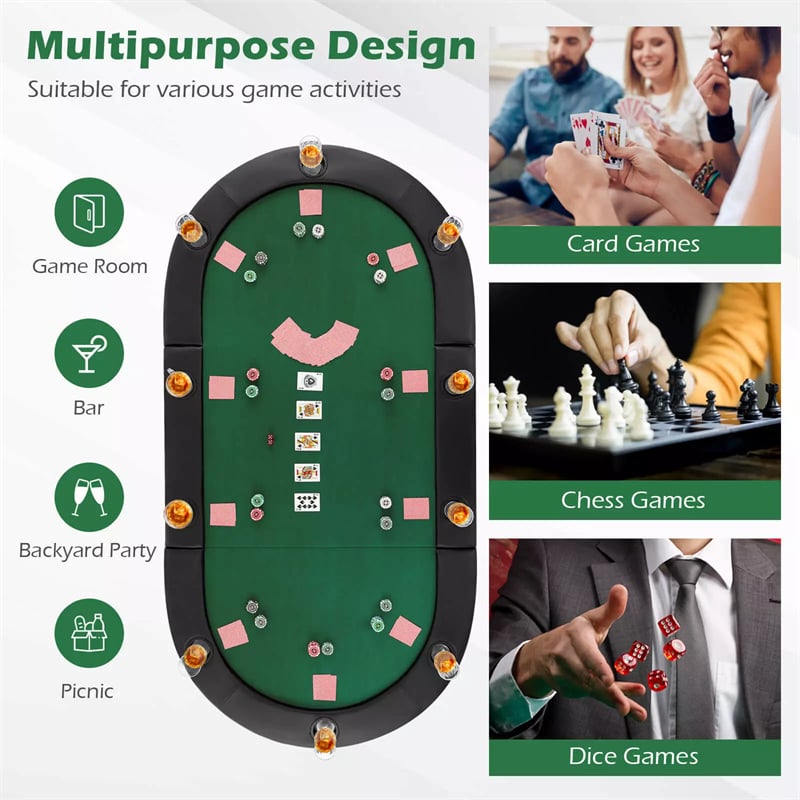 10-Player Triple-Fold Poker Table Top Portable Padded Oval Topper | Eletriclife