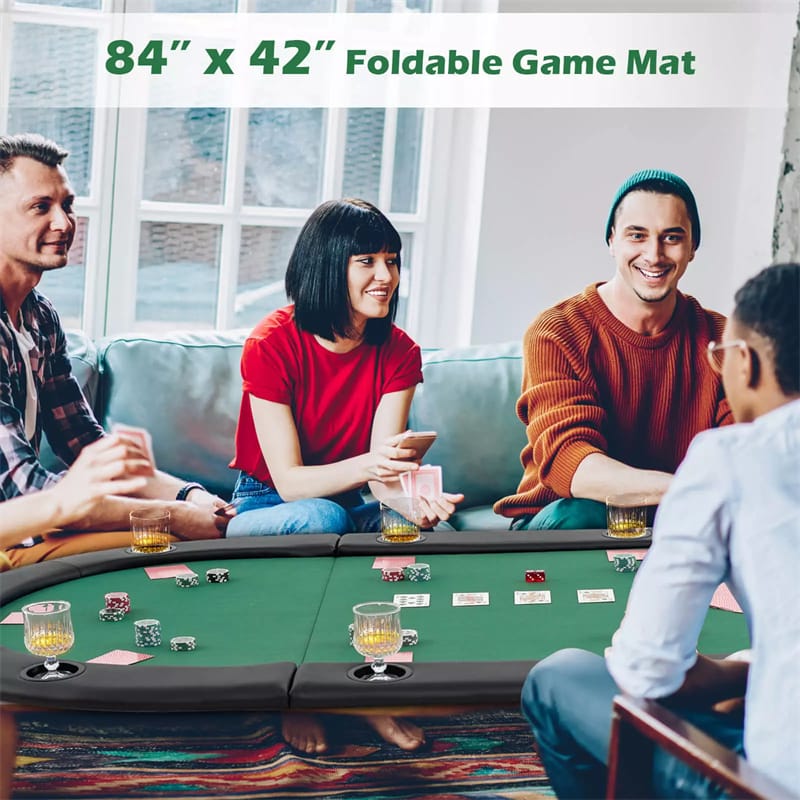 10-Player Triple-Fold Poker Table Top Portable Padded Oval Topper | Eletriclife
