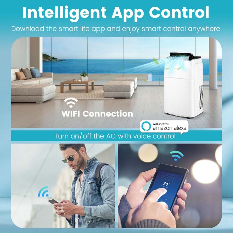 13000 BTU Smart WiFi Portable Air Conditioner, 4-in-1 Stand up AC Unit, Dehumidifier, Heater & Fan for Rooms up to 600 Sq.ft