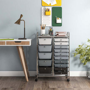 15-Drawer Storage Drawer Cart Tools Scrapbook Paper Organizer Cart Office School Utility Cart Rolling Storage Cart with Wheels