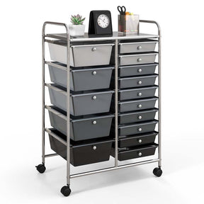 15-Drawer Storage Drawer Cart Tools Scrapbook Paper Organizer Cart Office School Utility Cart Rolling Storage Cart with Wheels