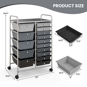 15-Drawer Storage Drawer Cart Tools Scrapbook Paper Organizer Cart Office School Utility Cart Rolling Storage Cart with Wheels