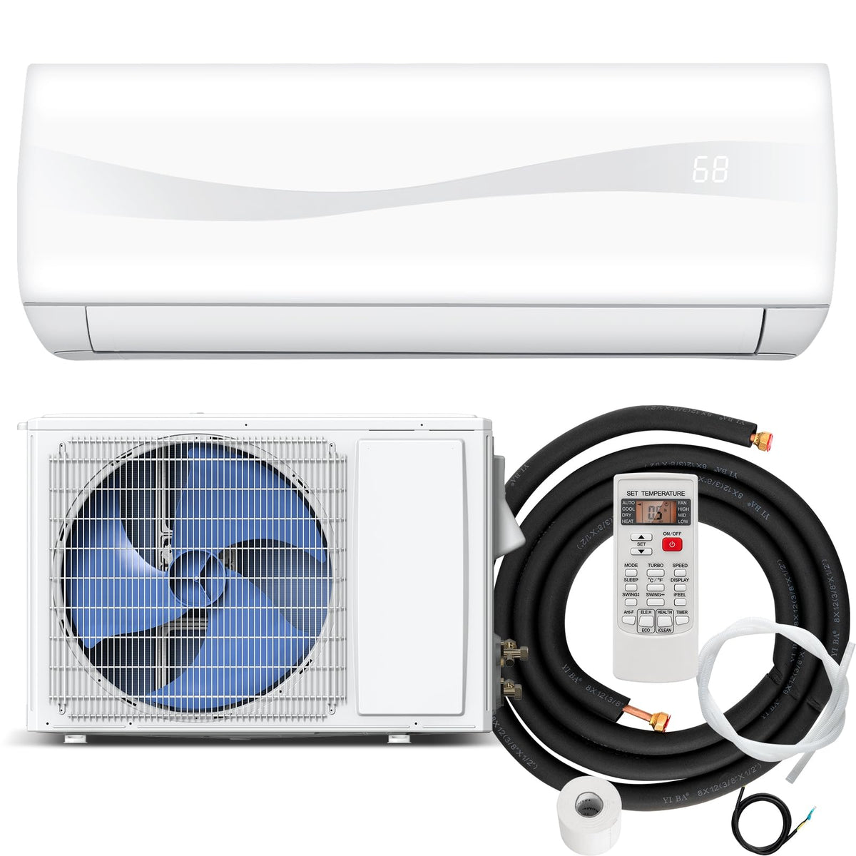 18000 BTU Ductless Mini Split Air Conditioner & Heater, 19 SEER2 208-230V Energy Efficient Wall-Mounted Inverter Split AC Unit with Heat Pump