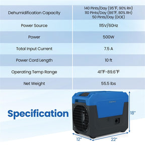 140 Pints Commercial Dehumidifier, 4500 Sq.Ft Portable Industrial Dehumidifier with Pump & Drain Hose for Basements, Warehouse, Job Sites