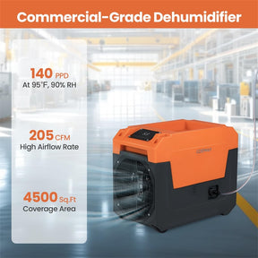 140 Pints Commercial Dehumidifier, 4500 Sq.Ft Portable Industrial Dehumidifier with Pump & Drain Hose for Basements, Warehouse, Job Sites