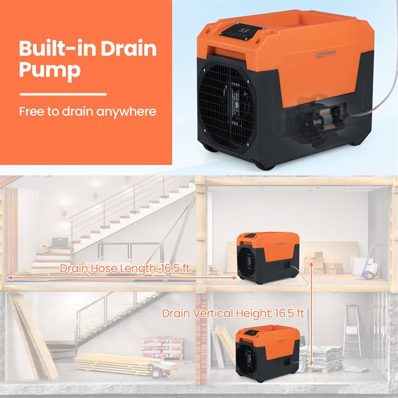 140 Pints Commercial Dehumidifier, 4500 Sq.Ft Portable Industrial Dehumidifier with Pump & Drain Hose for Basements, Warehouse, Job Sites