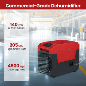 140 Pints Commercial Dehumidifier, 4500 Sq.Ft Portable Industrial Dehumidifier with Pump & Drain Hose for Basements, Warehouse, Job Sites