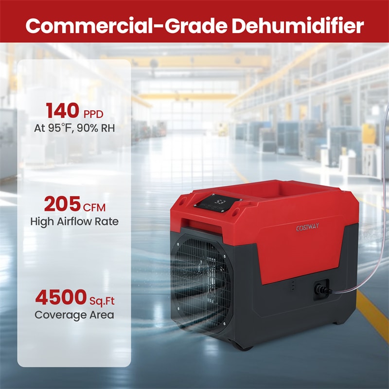 140 Pints Commercial Dehumidifier, 4500 Sq.Ft Portable Industrial Dehumidifier with Pump & Drain Hose for Basements, Warehouse, Job Sites