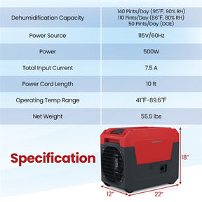 140 Pints Commercial Dehumidifier, 4500 Sq.Ft Portable Industrial Dehumidifier with Pump & Drain Hose for Basements, Warehouse, Job Sites