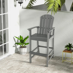 30" Tall Adirondack Bar Chairs, All-Weather HDPE Outdoor Bar Height Stools with Backrest, Armrests & Footrest for Backyard, Poolside