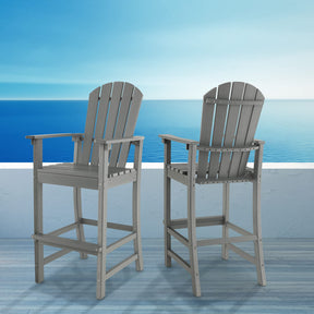 30" Tall Adirondack Bar Chairs, All-Weather HDPE Outdoor Bar Height Stools with Backrest, Armrests & Footrest for Backyard, Poolside