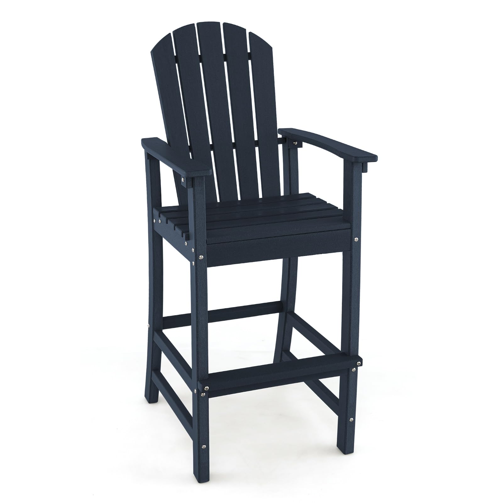 30" Tall Adirondack Bar Chairs, All-Weather HDPE Outdoor Bar Height Stools with Backrest, Armrests & Footrest for Backyard, Poolside