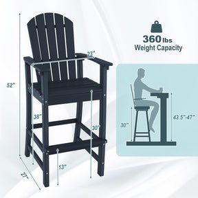 30" Tall Adirondack Bar Chairs, All-Weather HDPE Outdoor Bar Height Stools with Backrest, Armrests & Footrest for Backyard, Poolside