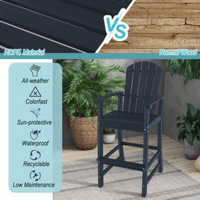 30" Tall Adirondack Bar Chairs, All-Weather HDPE Outdoor Bar Height Stools with Backrest, Armrests & Footrest for Backyard, Poolside