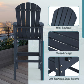 30" Tall Adirondack Bar Chairs, All-Weather HDPE Outdoor Bar Height Stools with Backrest, Armrests & Footrest for Backyard, Poolside