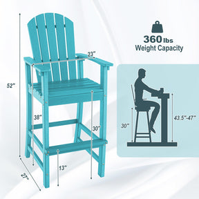 30" Tall Adirondack Bar Chairs, All-Weather HDPE Outdoor Bar Height Stools with Backrest, Armrests & Footrest for Backyard, Poolside