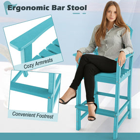 30" Tall Adirondack Bar Chairs, All-Weather HDPE Outdoor Bar Height Stools with Backrest, Armrests & Footrest for Backyard, Poolside