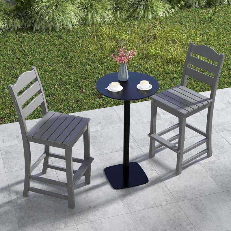 Outdoor HDPE Bar Stool, 30" Tall Patio Bar Chair with High Backrest & Footrest, All-Weather High-Top Barstool for Garden, Backyard
