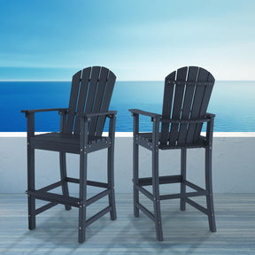 30" Tall Adirondack Bar Chairs, All-Weather HDPE Outdoor Bar Height Stools with Backrest, Armrests & Footrest for Backyard, Poolside