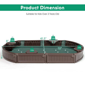 6FT Oval Outdoor Sandbox with Cover, Built-in Corner Seat & Bottom Liner, All Weather Kids Sand Play Station for Backyard Beach