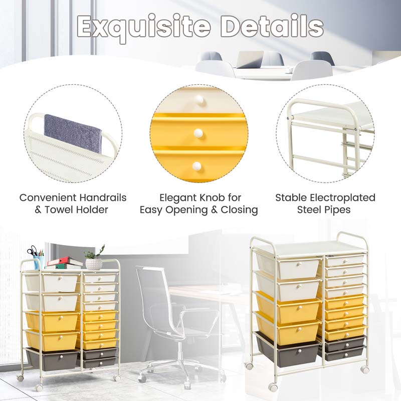 15-Drawer Storage Drawer Cart Tools Scrapbook Paper Organizer Cart Office School Utility Cart Rolling Storage Cart with Wheels