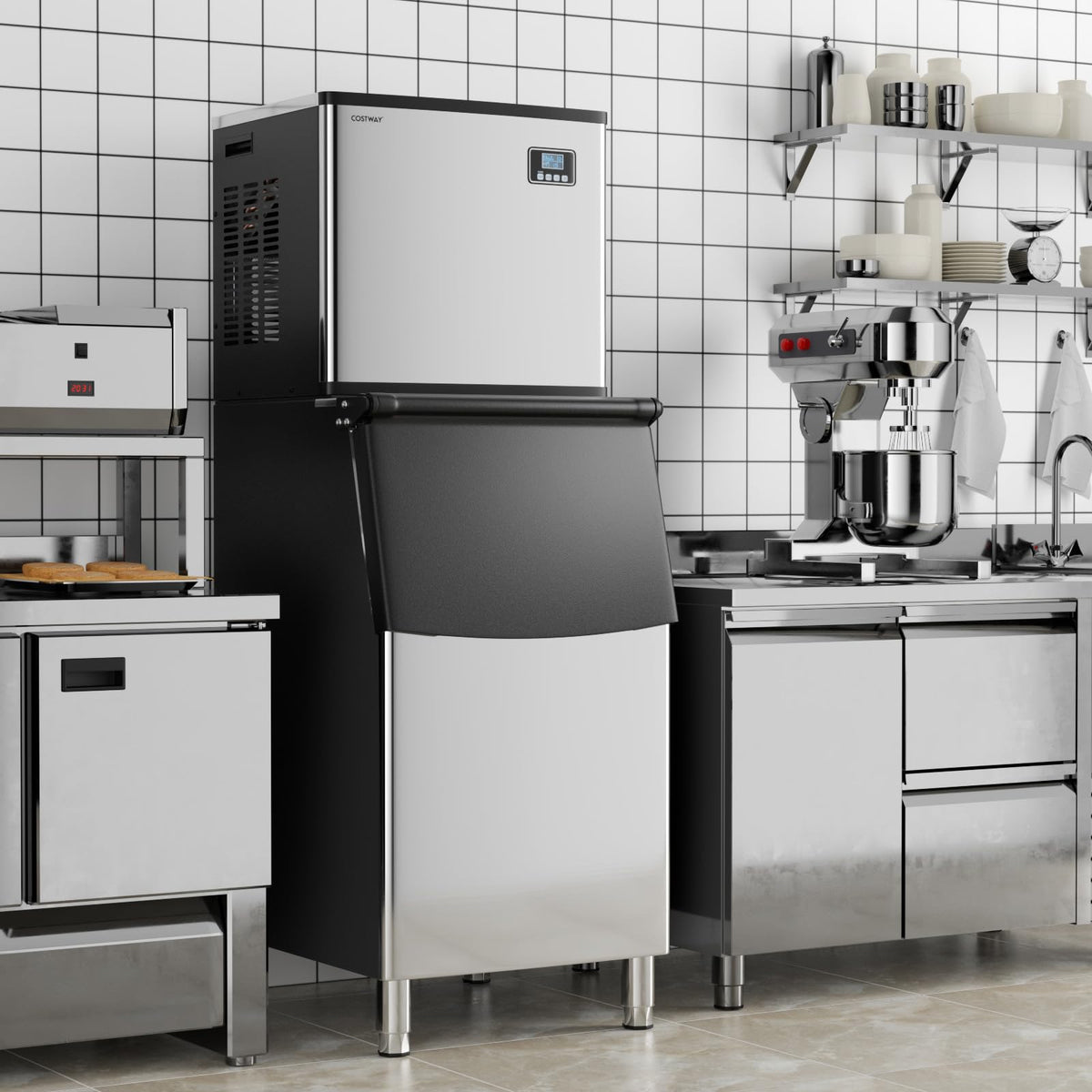 418 LBS/24H Split Commercial Ice Maker, Industrial Ice Machine with 200 LBS Storage Bin, 192 PCS in 11-20 Mins, Self-Cleaning for Restaurant, Bar Cafe
