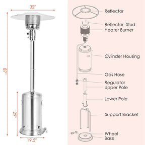50,000 BTU Propane Patio Heater, Standing Stainless Steel Outdoor Heater with Wheels, Triple Protection, CSA Certified for Deck & Commercial