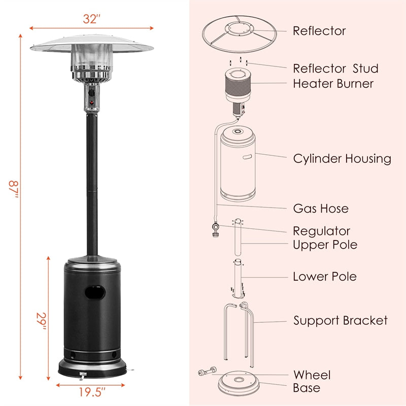 50,000 BTU Propane Patio Heater, Standing Stainless Steel Outdoor Heater with Wheels, Triple Protection, CSA Certified for Deck & Commercial