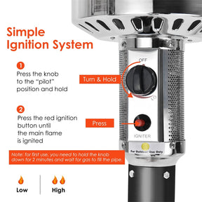 50,000 BTU Propane Patio Heater, Standing Stainless Steel Outdoor Heater with Wheels, Triple Protection, CSA Certified for Deck & Commercial