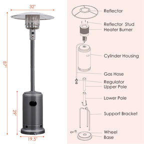 50,000 BTU Propane Patio Heater, Standing Stainless Steel Outdoor Heater with Wheels, Triple Protection, CSA Certified for Deck & Commercial