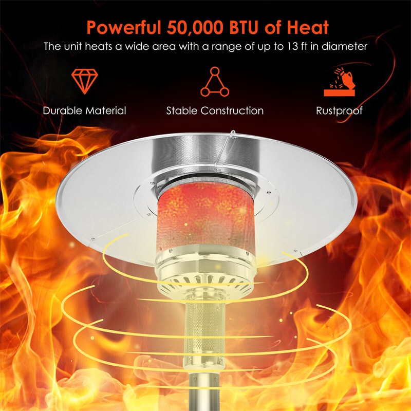 50,000 BTU Propane Patio Heater, Standing Stainless Steel Outdoor Heater with Wheels, Triple Protection, CSA Certified for Deck & Commercial