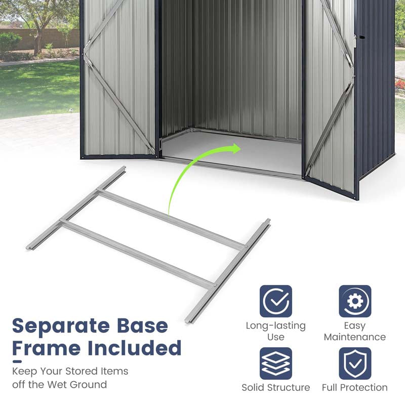 6.3 x 3.5 FT Metal Outdoor Storage Shed Garden Shed Tool Storage House with 4 Vents, Base Floor, Lockable Doors