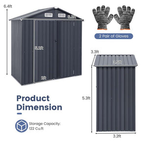 6.3 x 3.5 FT Metal Outdoor Storage Shed Garden Shed Tool Storage House with 4 Vents, Base Floor, Lockable Doors
