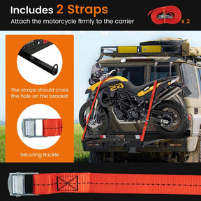 600LBS Motorcycle Hitch Carrier with Loading Ramp & 2 Straps, Heavy Duty Steel Mount Hauler Rack for SUV RV, Dirt Bike Trailer Fits up to 7.5" Wide Tire