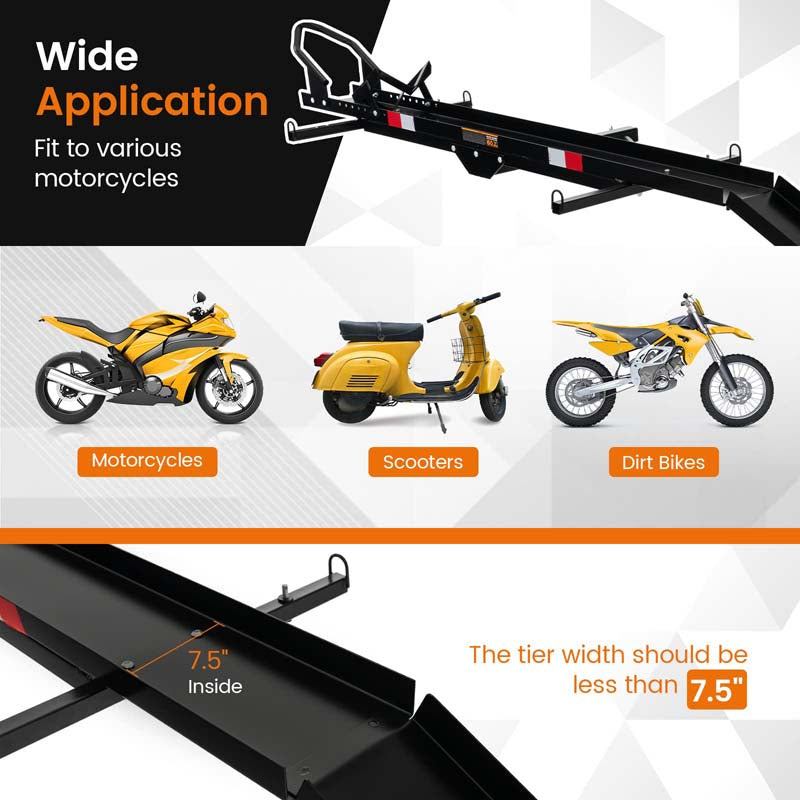 600LBS Motorcycle Hitch Carrier with Loading Ramp & 2 Straps, Heavy Duty Steel Mount Hauler Rack for SUV RV, Dirt Bike Trailer Fits up to 7.5" Wide Tire