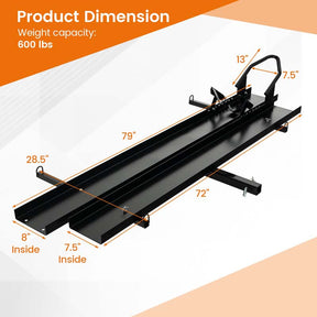 600LBS Motorcycle Hitch Carrier with Loading Ramp & 2 Straps, Heavy Duty Steel Mount Hauler Rack for SUV RV, Dirt Bike Trailer Fits up to 7.5" Wide Tire
