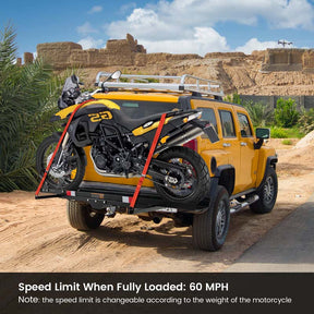 600LBS Motorcycle Hitch Carrier with Loading Ramp & 2 Straps, Heavy Duty Steel Mount Hauler Rack for SUV RV, Dirt Bike Trailer Fits up to 7.5" Wide Tire