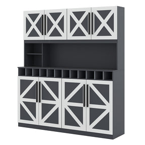 70" Farmhouse Pantry Cabinet, Kitchen Buffet Hutch with 12-Bottle Wine Rack, 8-Door Storage Cupboard, Large Countertop & Adjustable Shelves