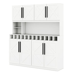 70" Farmhouse Pantry Cabinet, Kitchen Buffet Hutch with 12-Bottle Wine Rack, 8-Door Storage Cupboard, Large Countertop & Adjustable Shelves