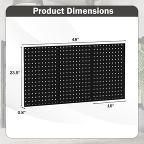 3 Pcs Metal Pegboard Panels w/25 Hooks, Storage Platform & Square Hole, Heavy Duty Pegboard Wall Organizer, Peg Board for Workshop Tool Storage