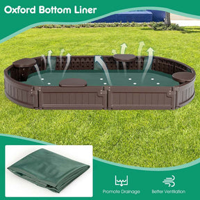 6FT Oval Outdoor Sandbox with Cover, Built-in Corner Seat & Bottom Liner, All Weather Kids Sand Play Station for Backyard Beach