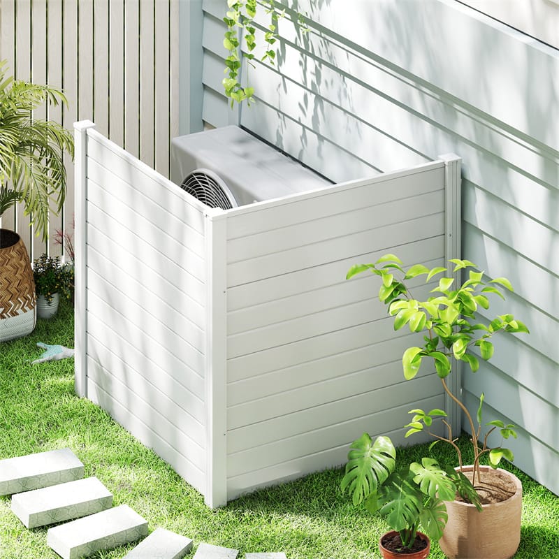 2/4 Panel Air Conditioner Fence, 48"H Outdoor Privacy Screen PP Trash Can Enclosure Decorative Garden Fence with Ground Stakes