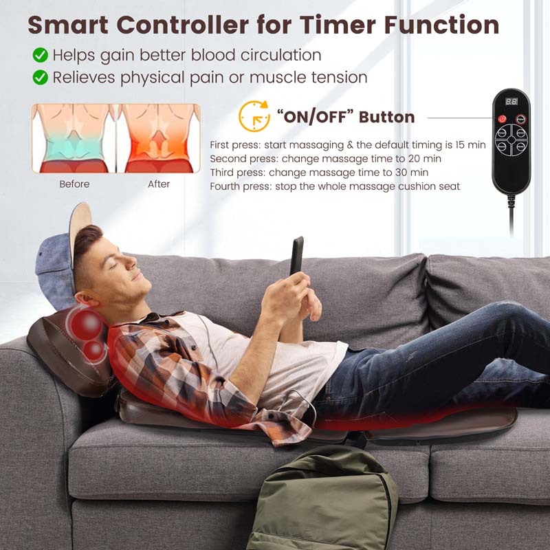 Neck & Back Massager Chair Pad with Adjustable Pillow & 3 Speeds, Rolling Shiatsu Massage Seat Cushion for Car Office Home