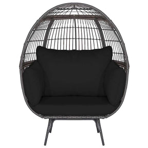 Oversized Wicker Egg Chair with 4 Cushions, Steel Frame Basket Chair Rattan Indoor Outdoor Lounger for Patio, Living Room