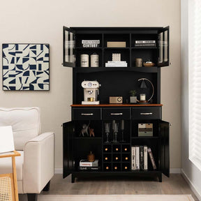 72.5" Kitchen Hutch Storage Cabinet, Pantry Buffet Sideboard with Wine Rack, Microwave Countertop, Drawers & Adjustable Shelves for Dining Room