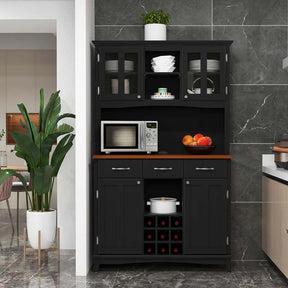 72.5" Kitchen Hutch Storage Cabinet, Pantry Buffet Sideboard with Wine Rack, Microwave Countertop, Drawers & Adjustable Shelves for Dining Room