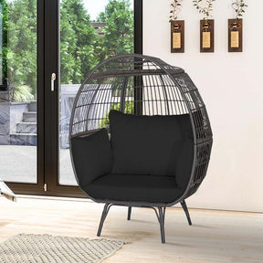 Oversized Wicker Egg Chair with 4 Cushions, Steel Frame Basket Chair Rattan Indoor Outdoor Lounger for Patio, Living Room
