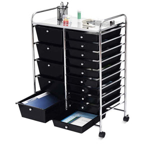 15-Drawer Storage Drawer Cart Tools Scrapbook Paper Organizer Cart Office School Utility Cart Rolling Storage Cart with Wheels